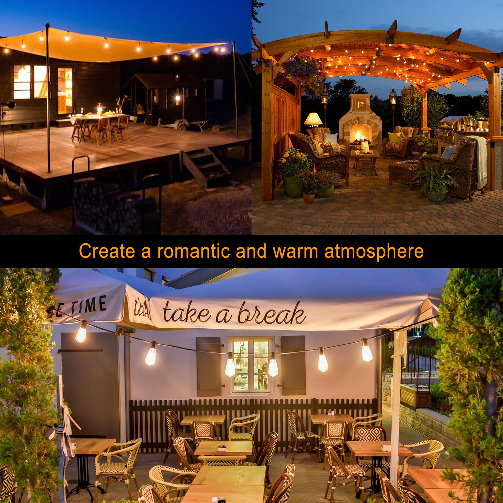 DAYBETTER Solar Outdoor String Lights, 100ft S14 LED Patio Lights with 24 Bulbs, String Lights for Porch Backyard DAYBETTER Solar Outdoor String Lights, 100ft S14 LED Patio Lights with 24 Bulbs, String Lights for Porch Backyard - Image 5