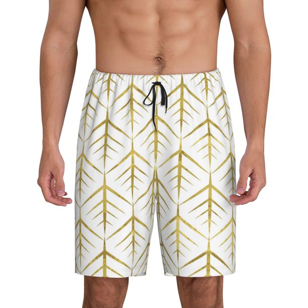 Fotbe White And Gold Geometry Pantalones Cortos de Pijama para Hombre, Ropa de Dormir, Pantalones de Pijama Cortos para Hombre-4X-Large