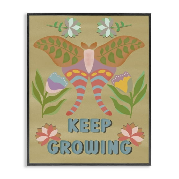 Stupell Industries Keep Growing Butterfly Quotes and Sayings Painting Black Framed Art Print Wall Art, 11 x 14