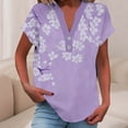 thumbnail image 2 of Cilsoka Womens V Neck Shirts Short Sleeve Henley Tops Button Floral Print T Shirts Work Tops Casual Tunic Tops Summer Fashion Clothing, 2 of 5