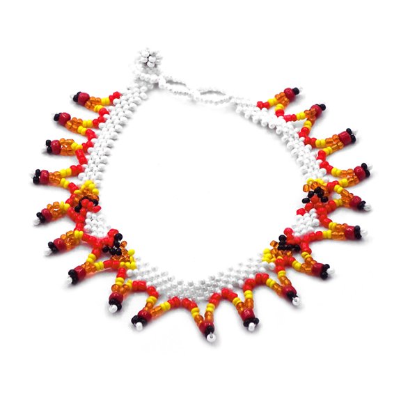 Native Inspired Czech Glass Seed Bead V Shaped Dangle Frill Fringe Anklet - Womens Fashion Handmade Beadwork Jewelry Boho Accessories