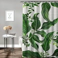 thumbnail image 2 of JEUXUS Tropical Dense Jungle Palm Leaves Waist Bathroom Shower Curtain Set with Hooks White, 2 of 7