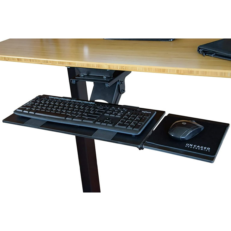 Ergonomic Under Desk Computer Keyboard Tray. Adjustable Height Angle Negative Tilt Sliding Pull Out Drawer Platform Swivels 360 Slides Office Products