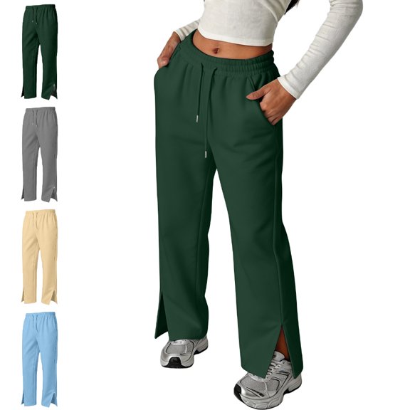 UJNDER Girls and Boys Elastic Waist Loose Fit Casual Sweatpants with Side Split Long Trousers Comfortable Everyday Pants Kids Pants,Dark Green,11-12 Years