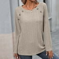 thumbnail image 1 of lcziwo Womens Blouses Trendy Ribbed Knit Button Sweaters Loose Fit Long Sleeve Crewneck Pullover 2024 Fall Solid Color Basic Tee Shirts Khaki,M, 1 of 4