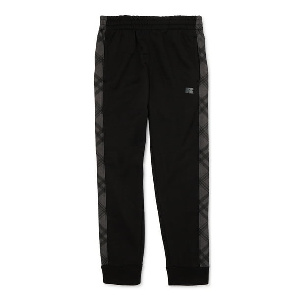 Russell Athletic Boys Fleece Jogger Pants with Plaid Insert, Sizes 816