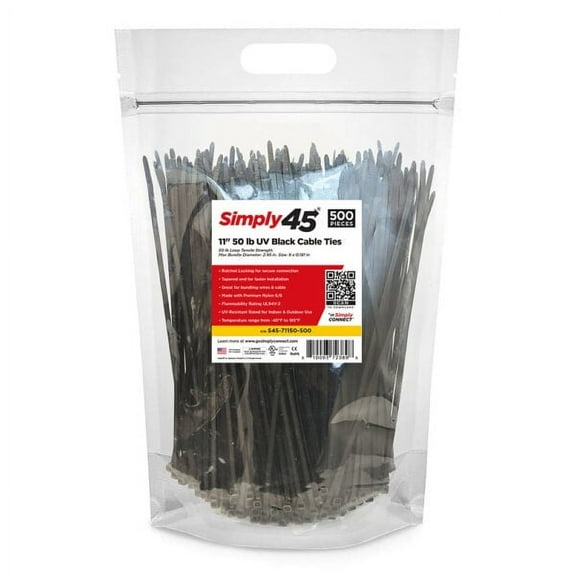 CableWholesale 30CV-011105BK 11 in. 50 lbs UV Rated Cable Tie - Black - 500 Piece