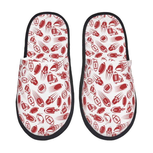 Balery Red Football Pantuflas de Casa de Felpa Silenciosas con Diseño Estampado, Zapatillas Cómodas Antideslizantes de Algodón para Interior-Large