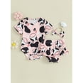thumbnail image 2 of Suealasg Western Baby Girl Outfits Clothes Short Sleeve Cow Print Romper + Ruffled Shorts + Headband Set 3Pcs Summer Clothing for Newborn Girl, 2 of 9
