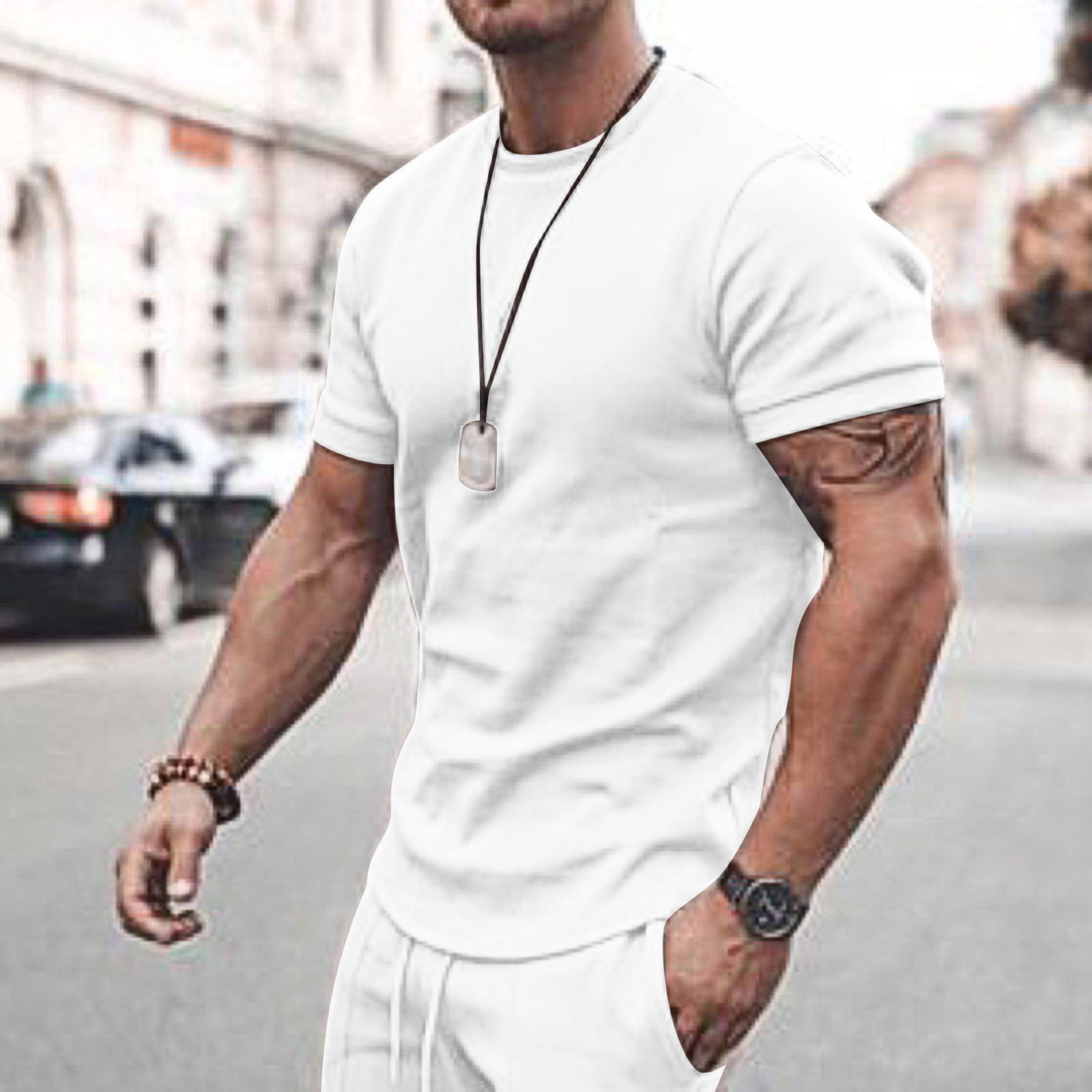 Men's Short Sleeve T-Shirt and Shorts Set Casual Crew Neck Muscle Sportswear 2 Piece Tracksuit Summer Outfits - Walmart.com