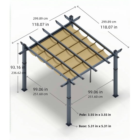 Historyli 10x10 FT Aluminum Retractable Pergola with Adjustable Sun Shade Canopy, Modern Metal Patio Gazebo, Gray-Khaki