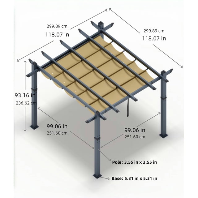 Historyli Pérgola retráctil de aluminio de 10 x 10 pies con toldo ajustable para sombrilla, cenador de patio moderno, gris caqui