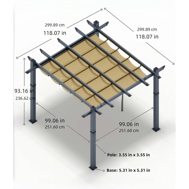 Historyli Pérgola retráctil de aluminio de 10 x 10 pies con toldo ajustable para sombrilla, cenador de patio moderno, gris caqui