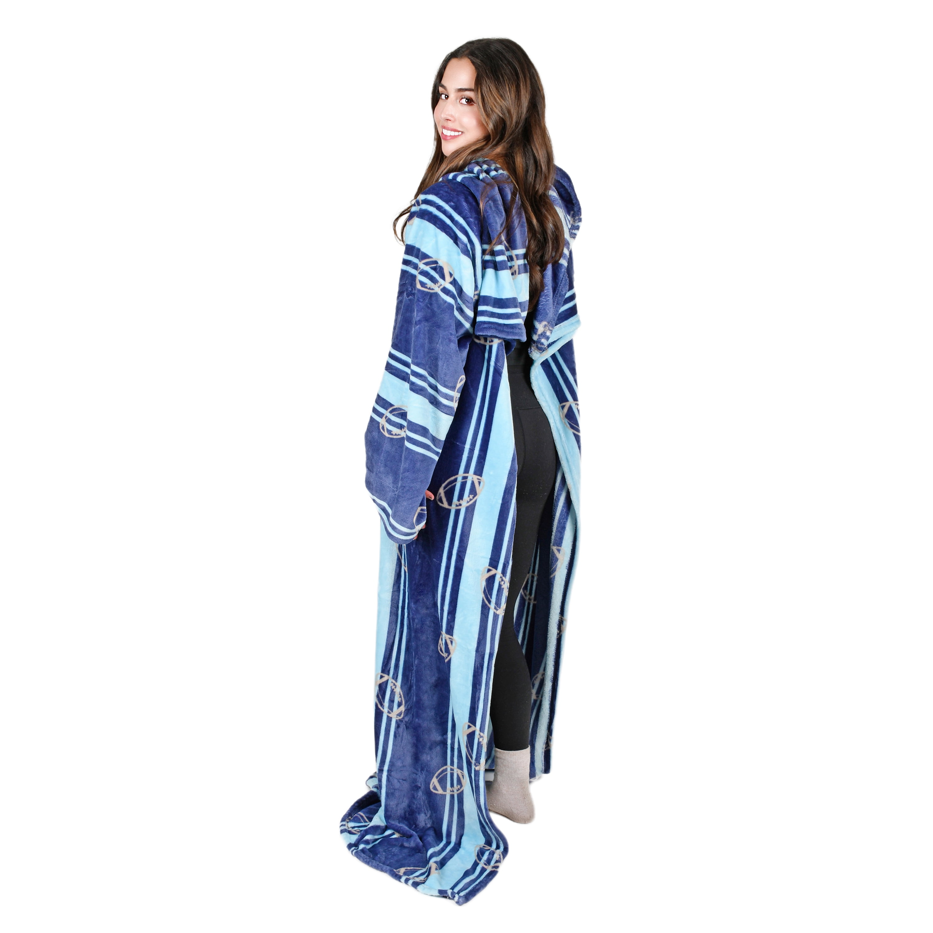 Tirrinia Wearable Fleece Blanket for Women & Men, Super-Soft Microplush TV Blanket Adult Wrap Full Body Robe for Lounge Couch, Blue Football Fiel, 73" x 51"