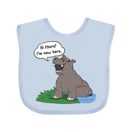 

Inktastic Hi There I m New Here Hippo Gift Baby Boy or Baby Girl Bib