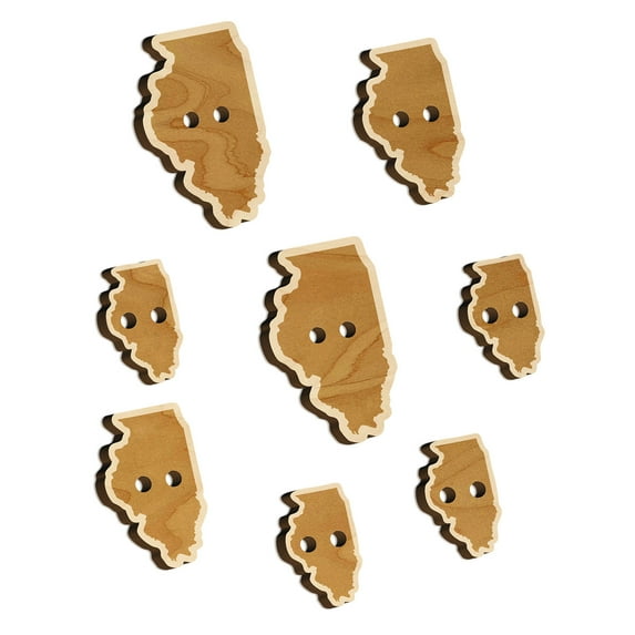 Illinois State Silhouette Wood Buttons for Crochet Knitting Sewing DIY Craft - Various Sizes (8pcs)