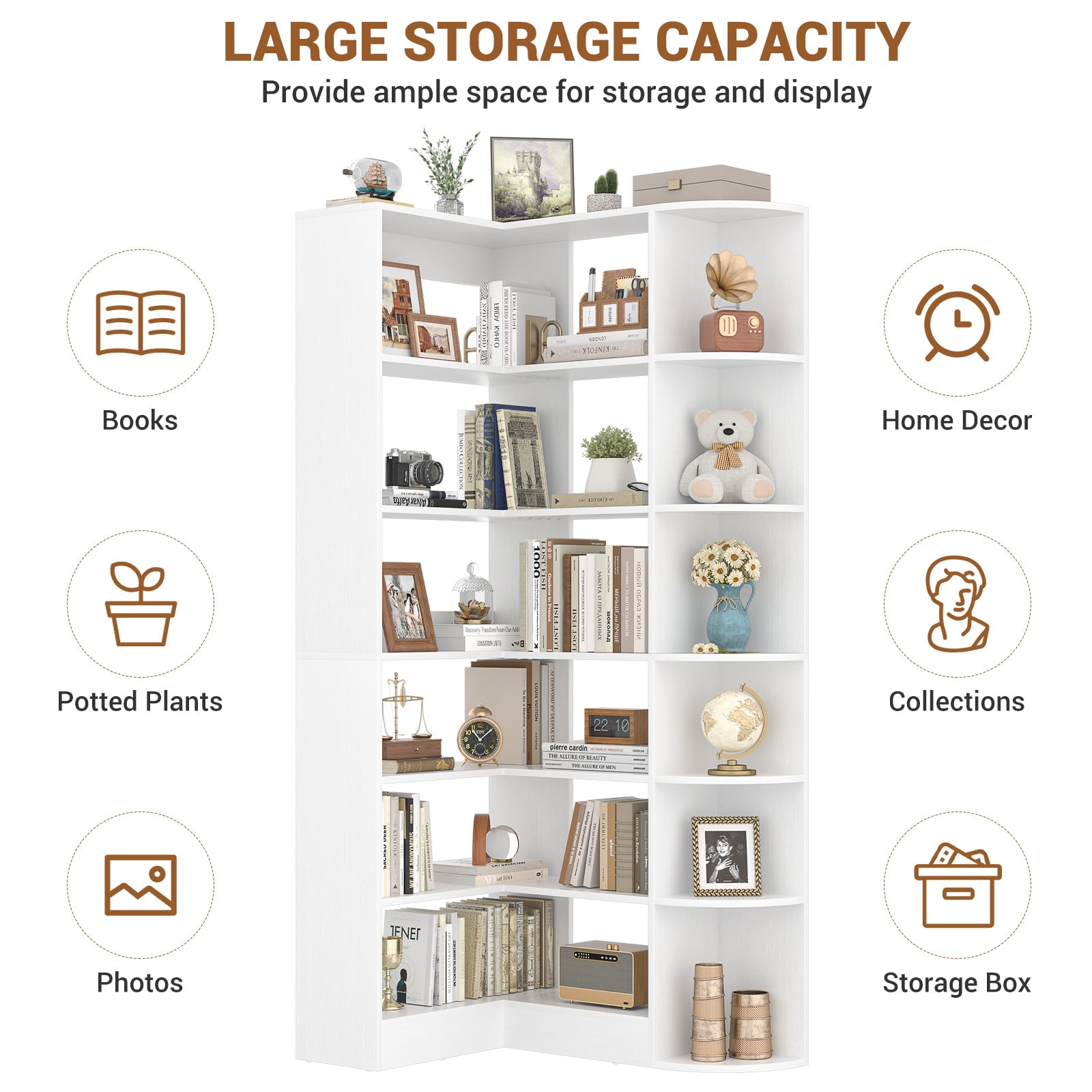 Homieasy 6-Tier Corner Bookshelf, 79'' Tall Modern L Shaped Bookcase with 13 Open Storage Shelves, Corner Storage Shelf for Home Office, Living Room, Bedroom, White
