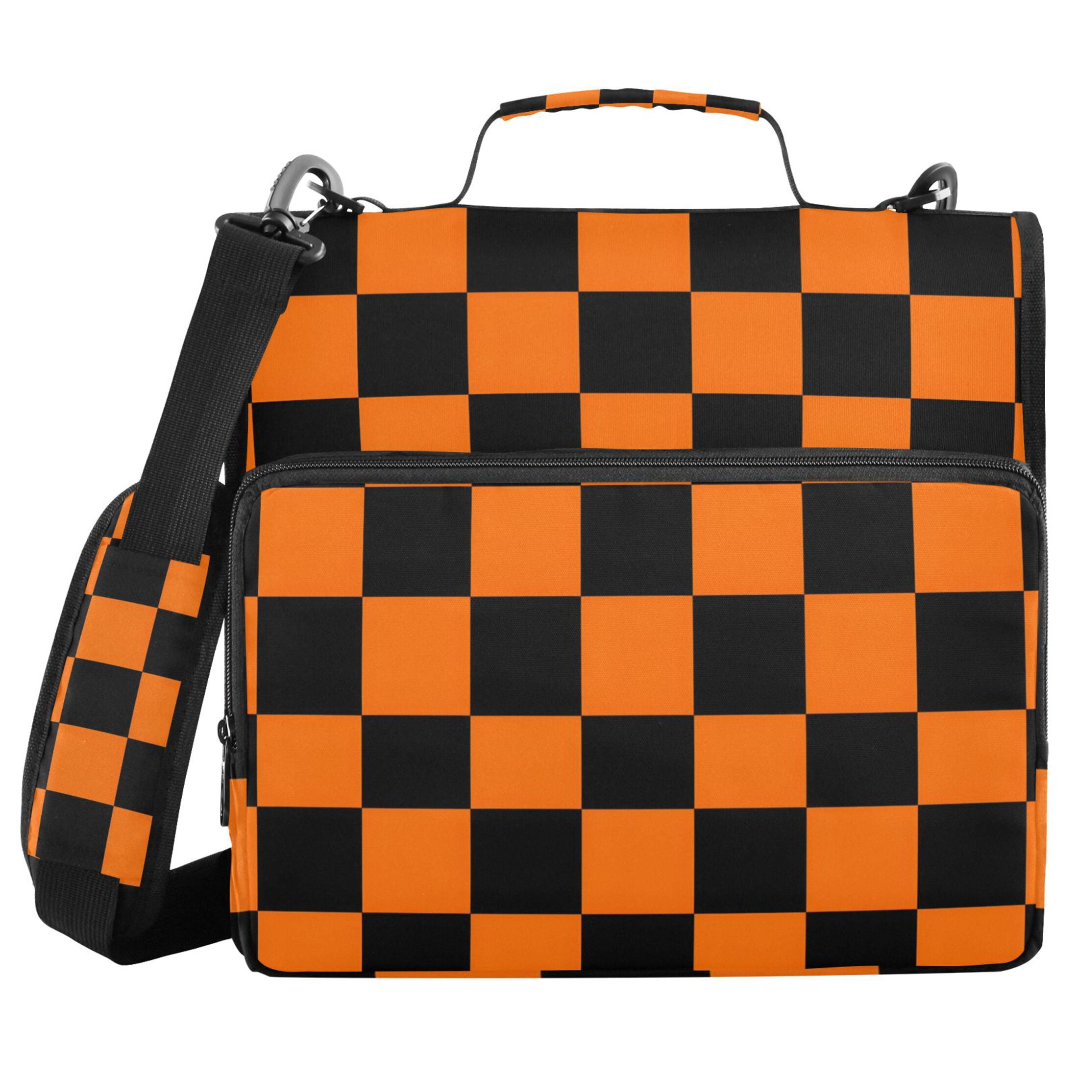ALAZA Zipper Binder Orange Checkered Grid Pattern 3 Ring Trapper Keeper File Folder Organizer Bag