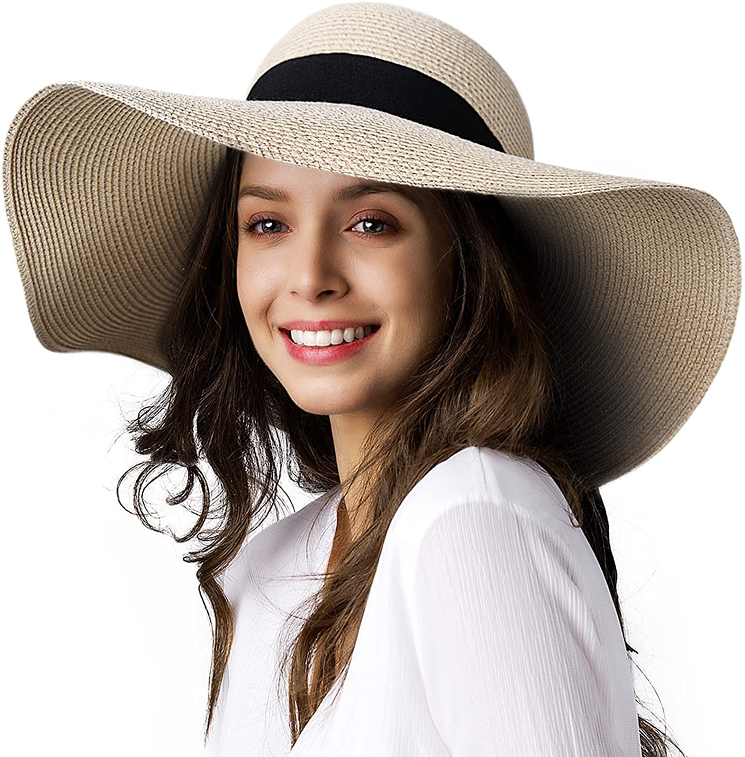 Womens Sun Straw Hat Wide Brim UPF 50 