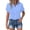 #479-Blue, variant on Women's Casual Solid Color Cotton Linen Blend Short Sleeve Button Down Shirt Turndown Collar Side Split Pocket Top for Summer Daily Wear