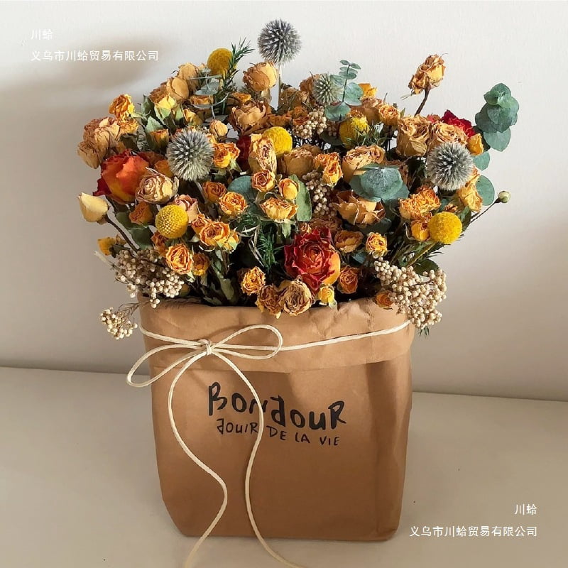 Nordic Dried & Preserved Flower Hug Bag, Yellow/Purple Real Rose, Living Room Decor, Valentine's Day & Birthday Gift