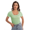thumbnail image 2 of Women Casual Long Sleeve Slim Scoop Neck Fit T Shirts Basic Tee Tops Crew, 2 of 5