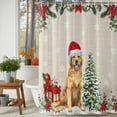 thumbnail image 4 of Christmas Dog Shower Curtain, Xmas Tree Poinsettia Botanical Linen Texture Waterproof Fabric Shower Curtains with 12 Hooks, Bathroom Curtain Set for Bathroom Accessories Decor, 66 x 72 Inches, 4 of 9