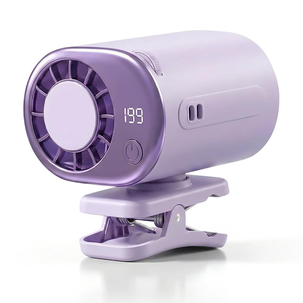 Car Clip on Air Conditioner Fan with LED Display, Upgraded 360° Rotation, 199 Speeds & Semi-Cooling Technology, USB Rechargeable Personal Fan, Hands-Free Clip on Fan for Cars, Work, Camping