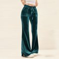 thumbnail image 2 of FRSASU Womens Velvet Wide Leg Pants Solid Casual Elastic Waist Straight Leg Stretchy Loose Long Pants with Pockets Navy, 2 of 9