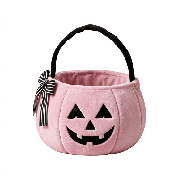 Halloween Pumpkin Candy Bag, Handheld Bow Embroidered Trick or Treat Tote, Decorative Pumpkin Bucket for Halloween Party Favors and Holiday Decor