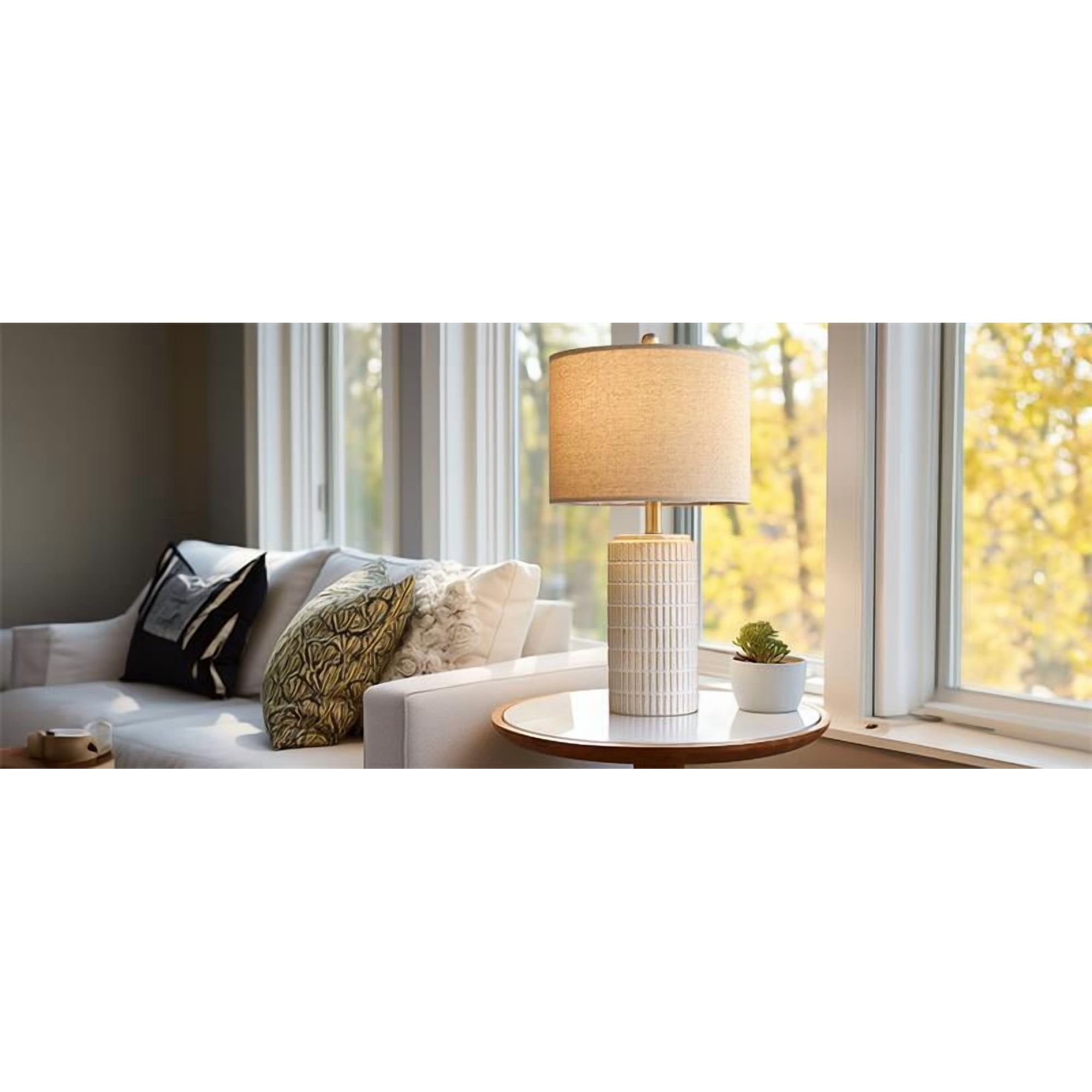 Lumadin White Ceramic Table Lamps Set of 2 for Living Room Bedroom 23" Rustic Bedside Nightstand Lamps with Linen Lamp Shades