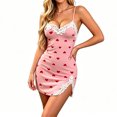 thumbnail image 2 of Women Heart Print Nightgown Spaghetti Strap , Lace Neck Slit Bodycon Short Sleepshirts Indoor Sleep Dress XXL, 2 of 8