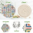 thumbnail image 4 of Yayeee 6 PCS Drink Coasters with Holder Set Woven Absorbent Round Tabletop Hot Pad, Blue Retro Pattern, 4 of 7