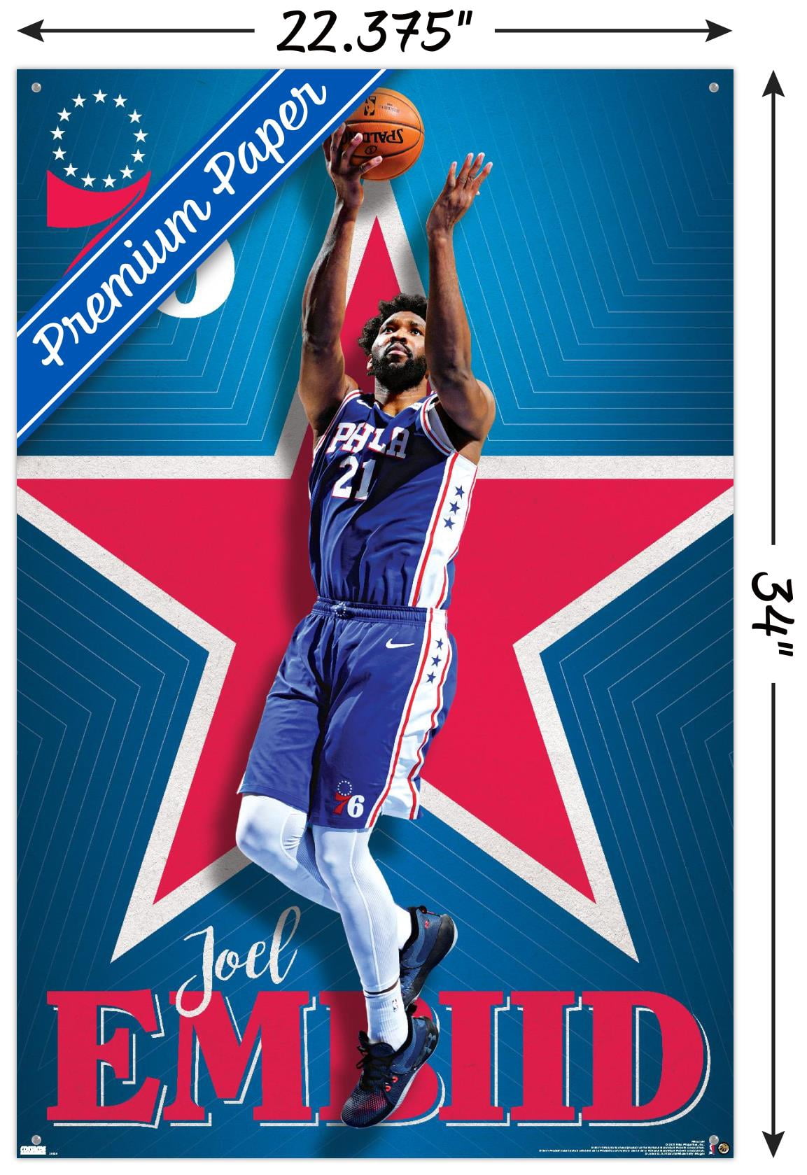 NBA Philadelphia 76ers - Joel Embiid 20 Wall Poster with Pushpins, 22.375" x 34"
