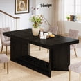 thumbnail image 4 of Tribesigns 63" Dining Table for 4-6, Rustic Kitchen Dinner Table with Heavy Duty Pedestal, Black, 4 of 9