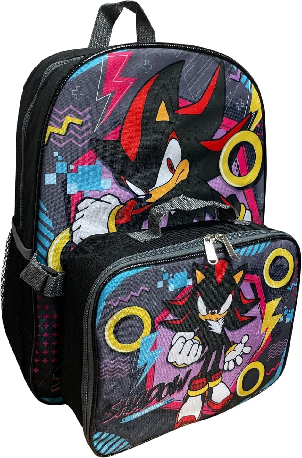 Ruz Sonic The Hedgehog 16 Inch Backpack W/Detachable Matching Lunch Box, Sonic - Shadow Kid's School Bag (Shadow)