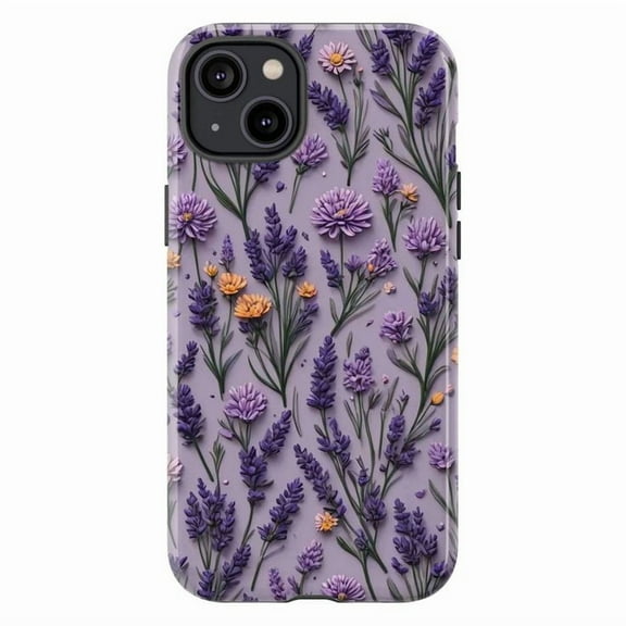 Lavender Floral Dual Layer Phone Case – Protective Cover for iPhone 16 15 14 13 12 11 Pro Max