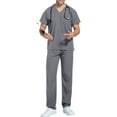 thumbnail image 3 of Men's Workwear Scrubs 2-Piece Set, Comfortable Solid Color Short Sleeve Top and Pants, Nursing Uniform For Healthcare Professional Duty,Gray,2XL, 3 of 6