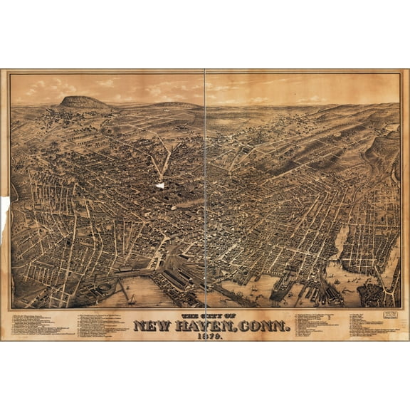 24"x36" Gallery Poster, map of city of New Haven, Connecticut 1879