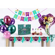 Mermaid Party Supplies | Features 2 Under the Sea Themed Tablecloths and Decorative Seashell Garland | Bonus GIANT Mermaid Balloons, and 24 Glitter Cupcake Toppers | Premium Birthday Party Decora