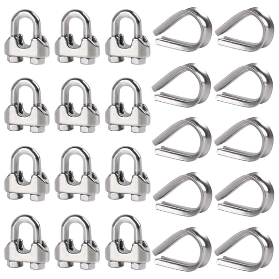 Tootaci 3/16" M5 Wire Rope Clamps and M5 Metal Cable Thimble, 304 Stainless Steel Cable Clamps Kit for 3/16 inch Steel Rope Thimbles Rigging