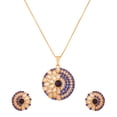 thumbnail image 1 of Sunsoul by Touchstone Indian Hollywood faux blue sapphire Kundan look jewelry pendant set in antique gold tone, 1 of 6