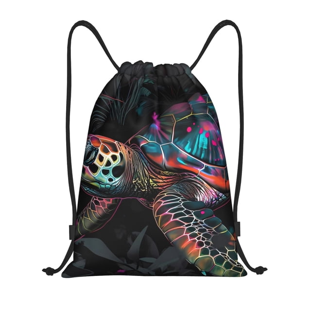Saiise Colorful Plant Turtle A Pattern Sports Drawstring Backpack - String Swim Gym Bag with Wet Proof Pocket for Women&Men-Small