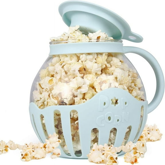 Popcorn Maker Microwave Snack Popcorn Air Poppers 2.25 Quart Popcorn Bowl Borosilicate Kitchen Accessories,Blue