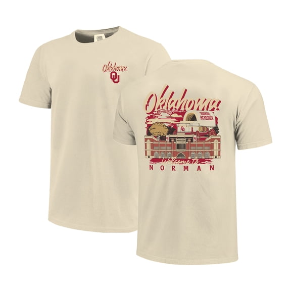 Men's Image One  Natural Oklahoma Sooners Comfort Colors Hand-Drawn Campus Stack T-Shirt