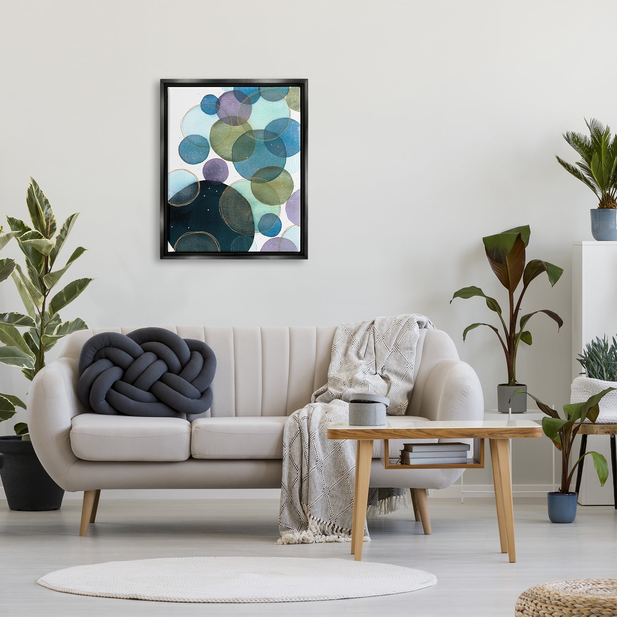 Stupell Industries Varied Overlapping Circles Abstract Painting Black Floater Framed Art Print Wall Art, 25 x 31