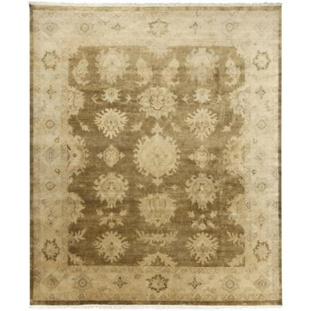 - 8' x 10' Bursts Gold and Olive Green Fringed New Zealand Wool Area Throw Rug