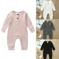 thumbnail image 2 of Newborn Infant Unisex Baby Boy Girl Button Solid Romper Bodysuit Long Sleeve One Piece Jumpsuit Clothes, 2 of 5