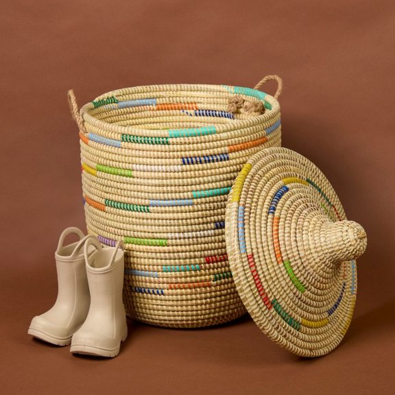 Small Beige Colorful Woven Wicker Basket