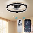 thumbnail image 1 of Modern Ceiling Fan with Circular Acrylic LED Light – Tree Branch Design, 7 Durable PC Blades, Silent 15W 500mm Motor, 130mm Height – Energy Efficient Lighting for Bedroom or Living Room – Color: Black, 1 of 7